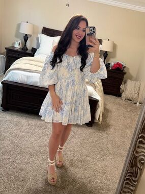 Light Blue Floral Off-Shoulder Tiered Mini Dress by